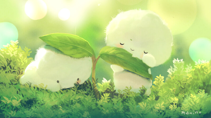 Two White Creatures in Grass