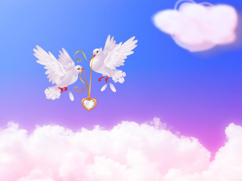 Two White Doves Carrying Heart