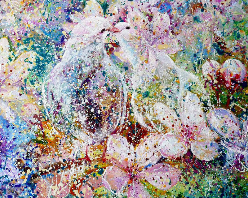 Two White Doves — Colorful, Spring