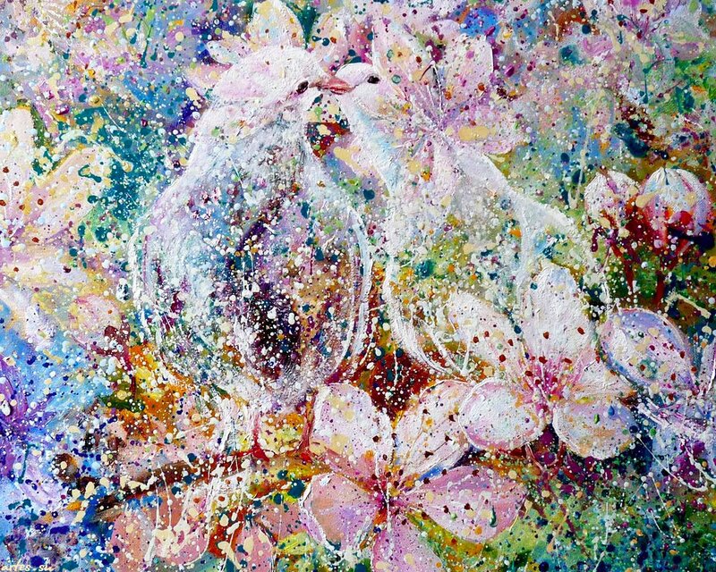 Two White Doves — Colorful