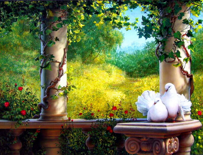 Two White Doves — Green