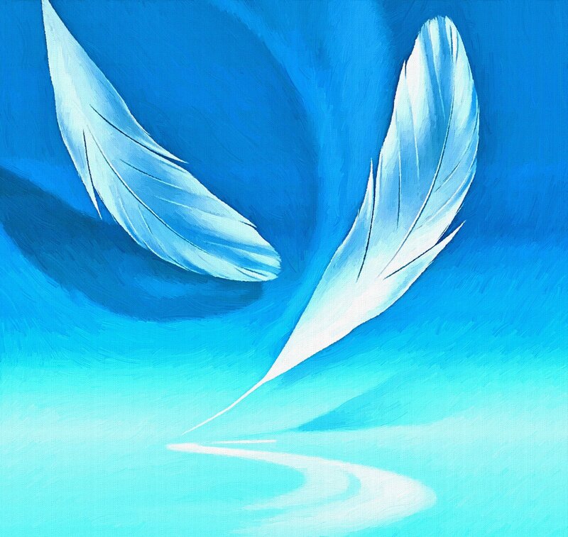 Two White Feathers — Blue