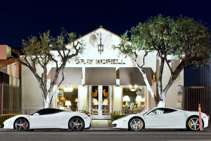 Two white Ferraris outside Gray Morell