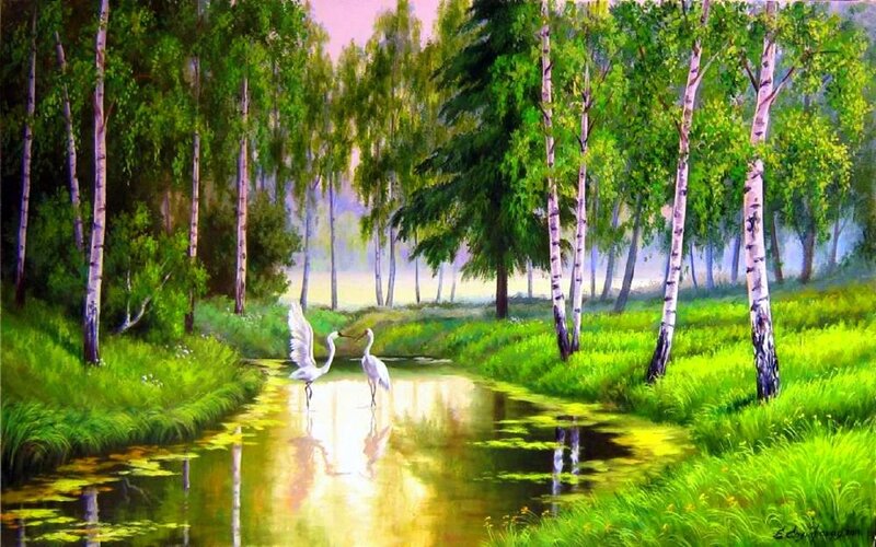 Two White Herons in Stream