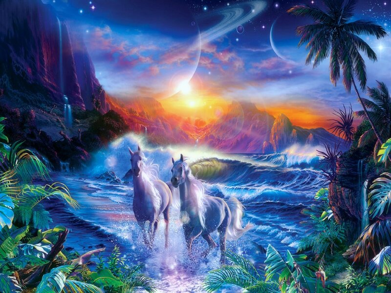 Two White Horses — Blue, Fantasy