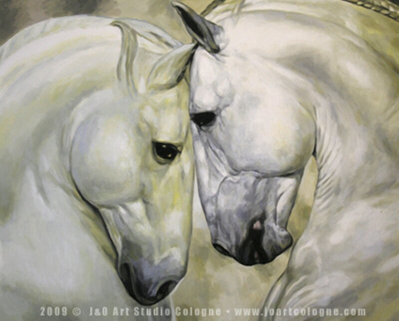Two White Horses — Calm, Painting