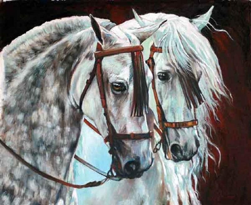 two white horses painting