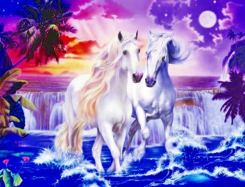 Two White Horses — Purple, Fantasy, Night