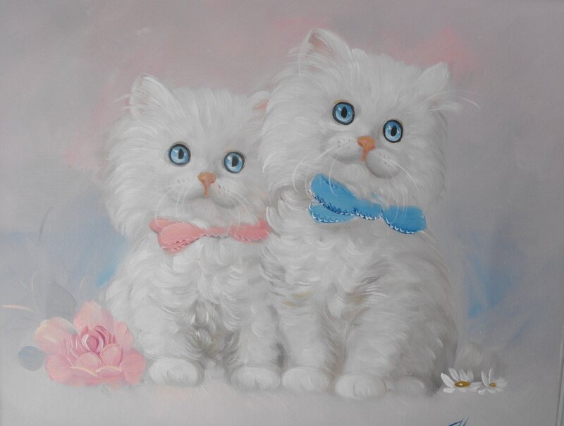 Two White Kittens — Calm, Painting