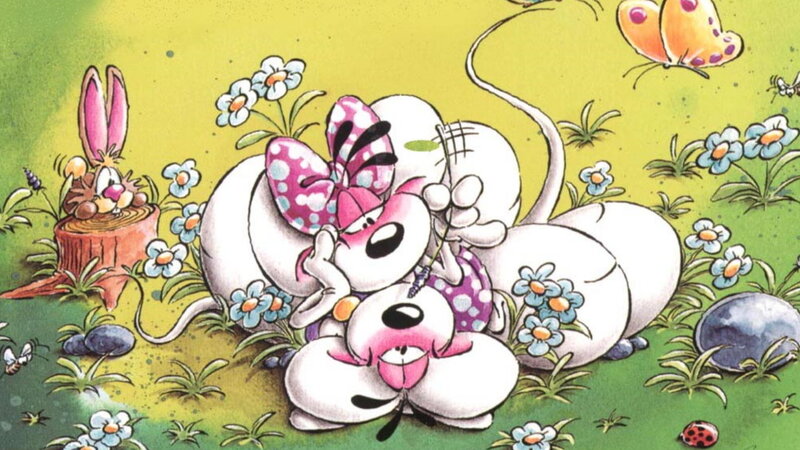 Two White Mice in Flowers