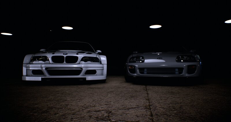 Two White Sports Cars — Dark
