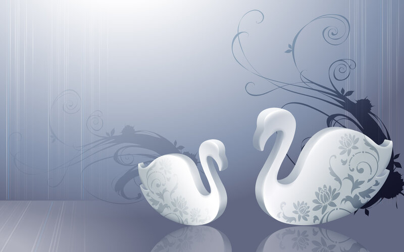 Two White Swans — Serene, Digital Art