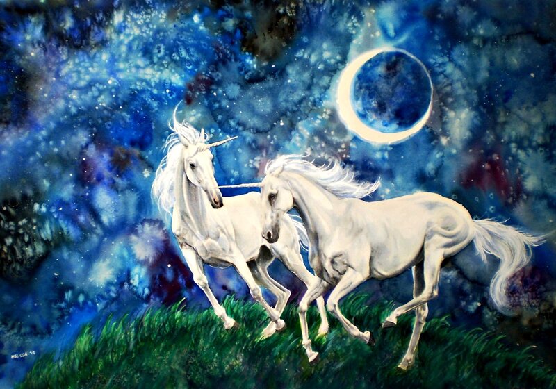 Two White Unicorns — Blue