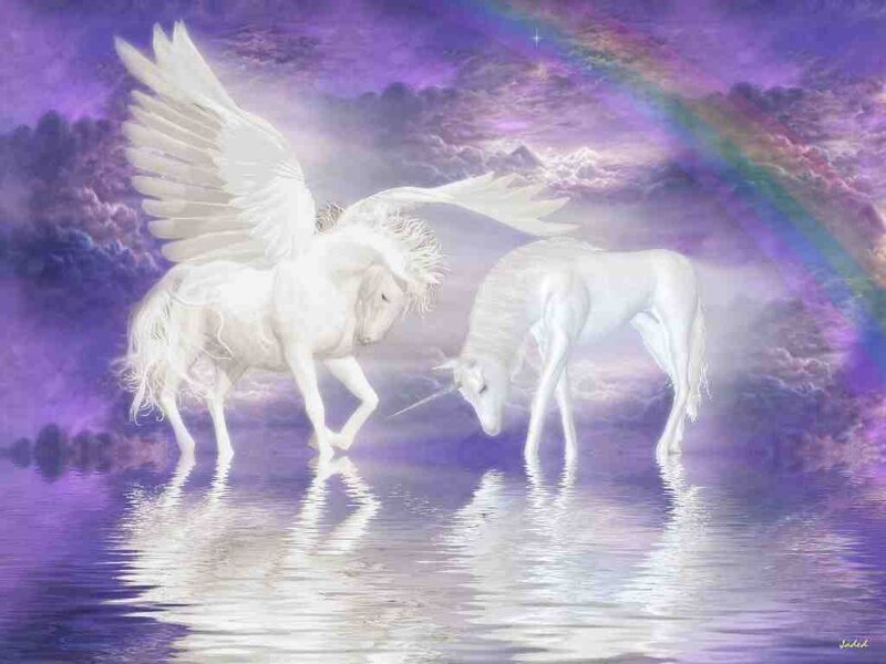 Two White Unicorns — Purple, Serene