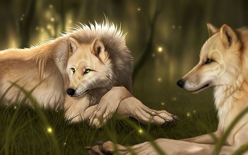 Two White Wolves — Green