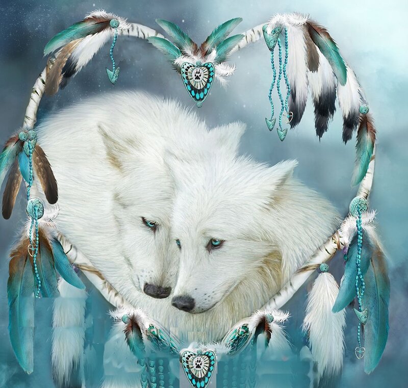 Two White Wolves — Serene, Digital Art