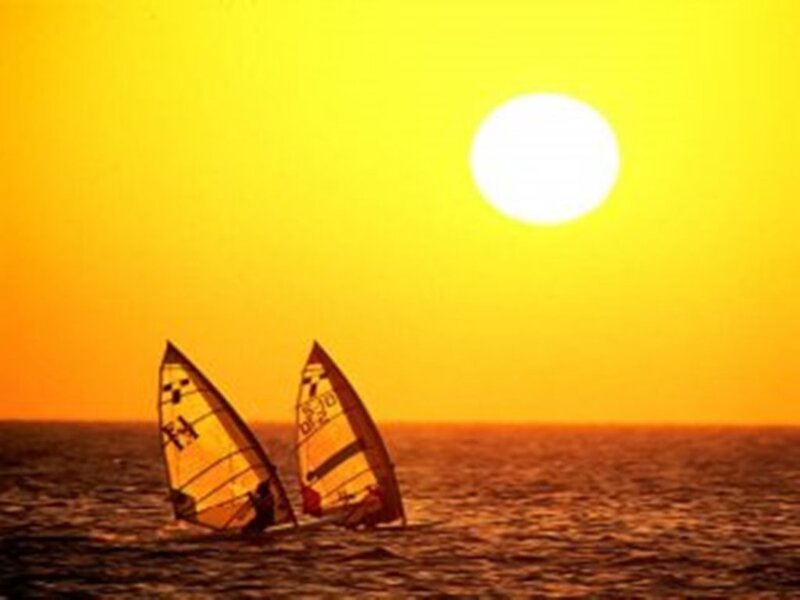 Two Windsurfers on Water — Yellow