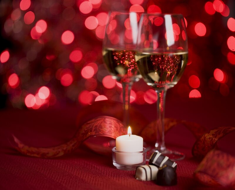 Two Wine Glasses and Candle — Red