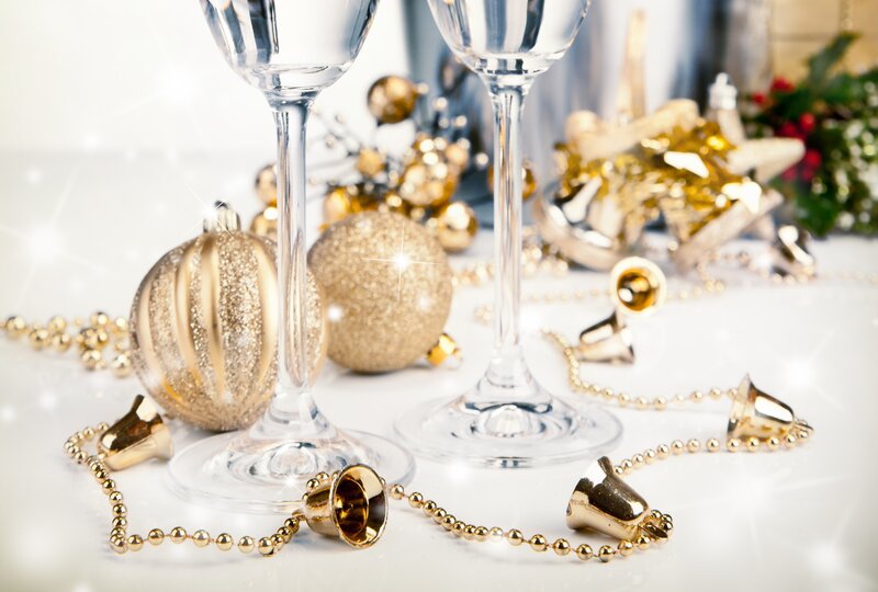 Two Wine Glasses and Ornaments