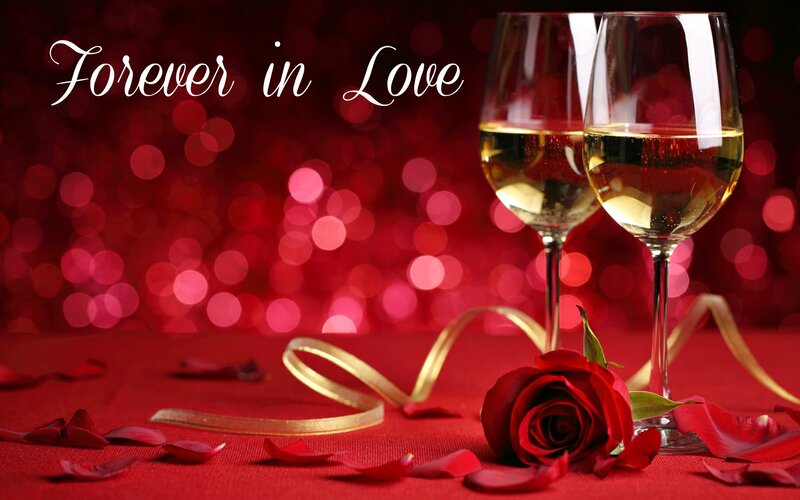Two Wine Glasses and Rose — Red, Romantic, Photograph, Petals