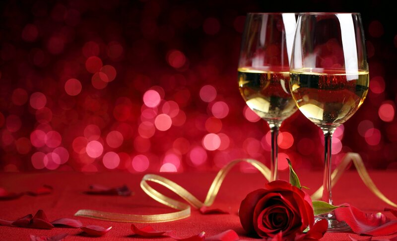 Two Wine Glasses and Rose — Red, Romantic, Photograph