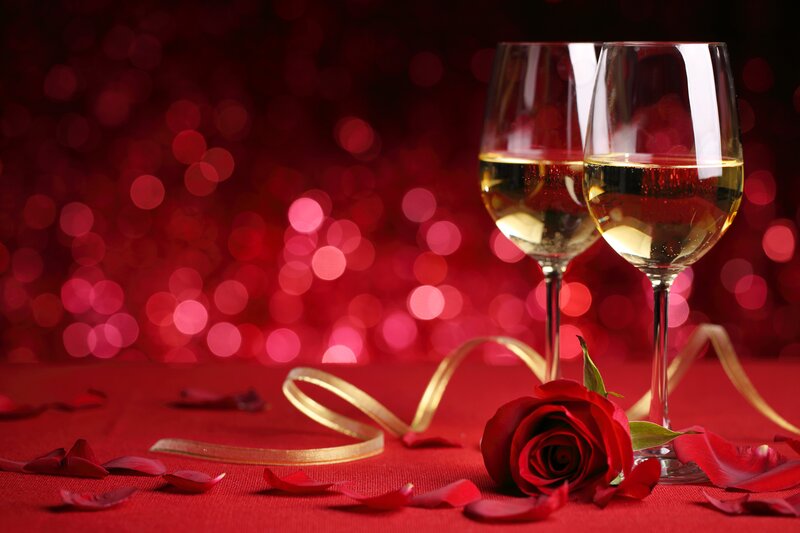 Two Wine Glasses and Rose — Red, Romantic