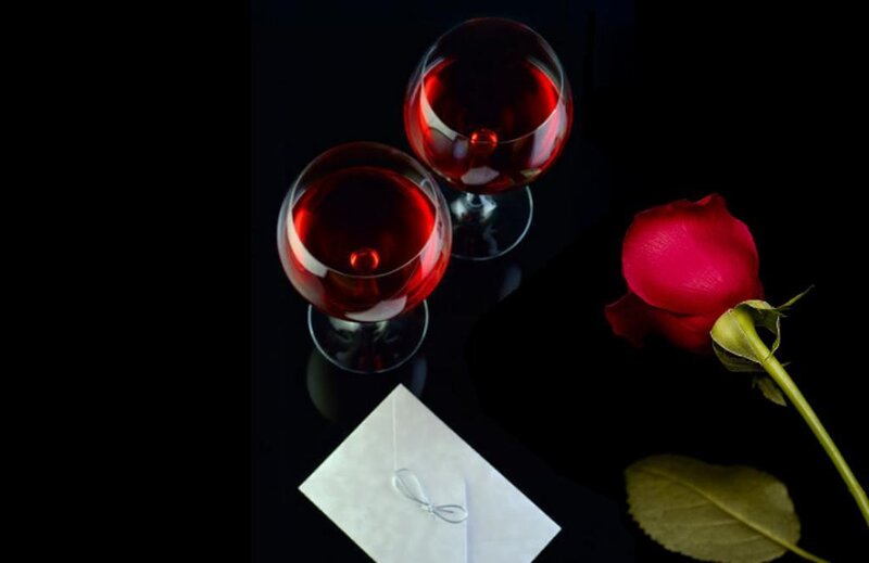 Two Wine Glasses and Rose