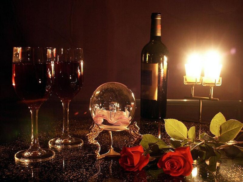 Two Wine Glasses and Roses