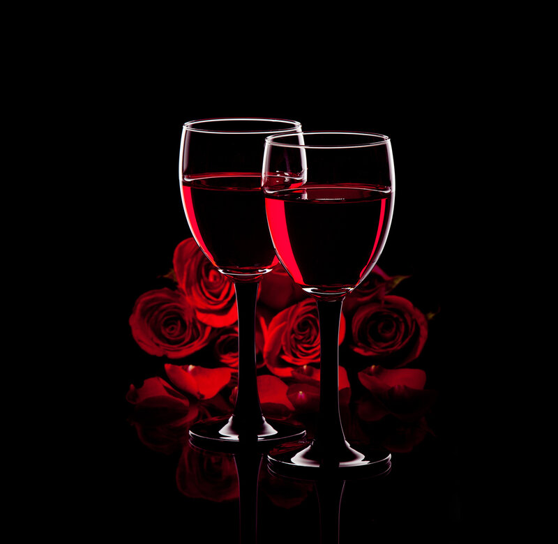 Two Wine Glasses — Black, Dramatic, Night, Photograph