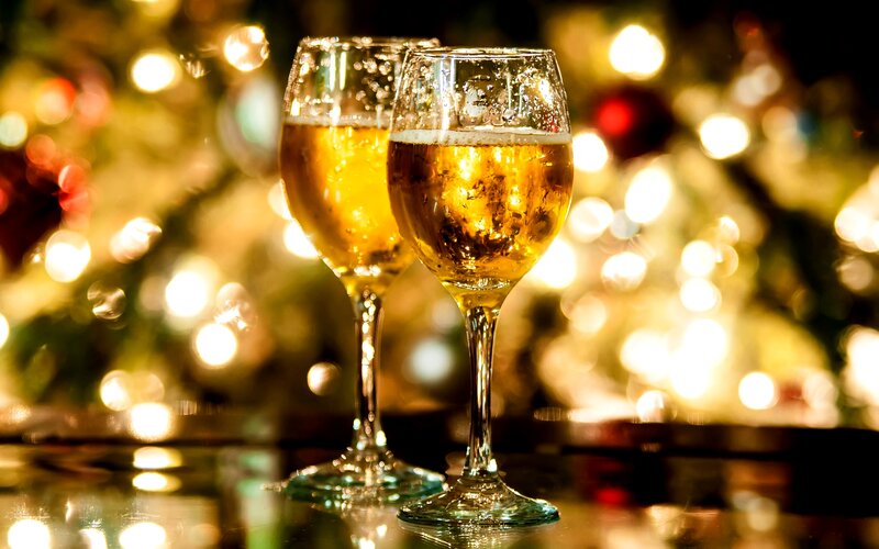 Two Wine Glasses — Gold, Festive, Night, Photograph