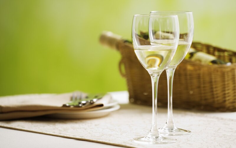 Two Wine Glasses — Green, Serene, Afternoon