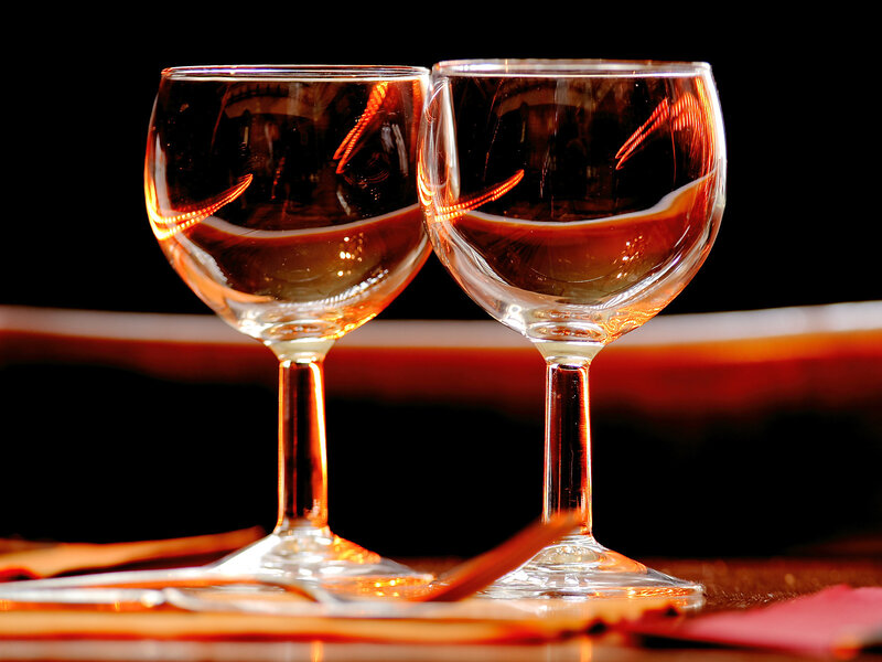 Two wine glasses on a table