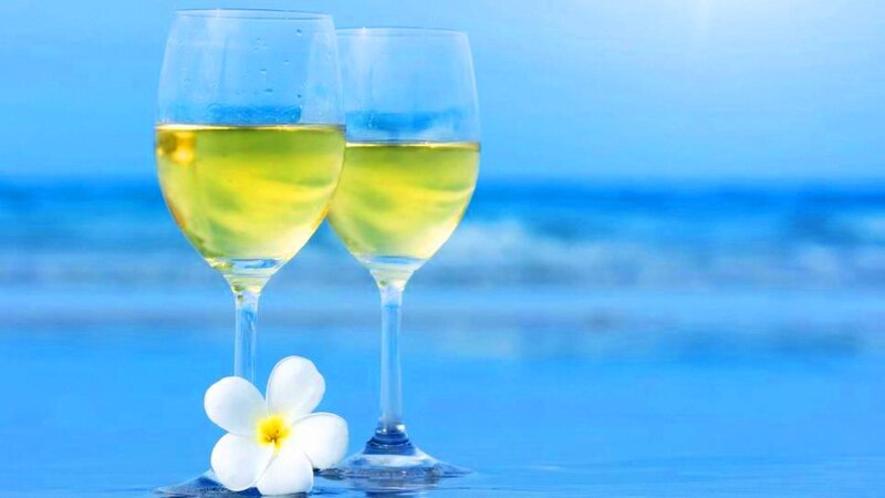 Two Wine Glasses on Beach — Blue, Serene, Afternoon
