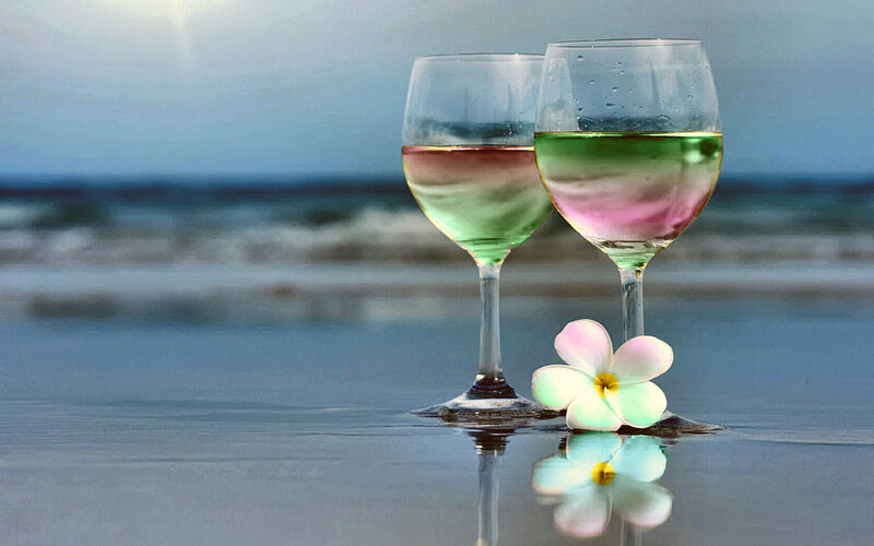 Two Wine Glasses on Beach — Blue