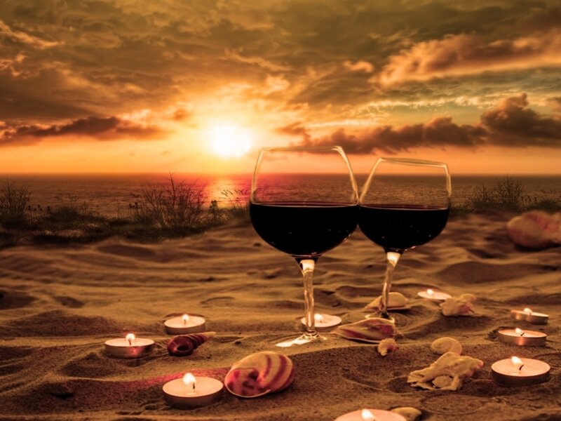 Two Wine Glasses on Beach — Orange