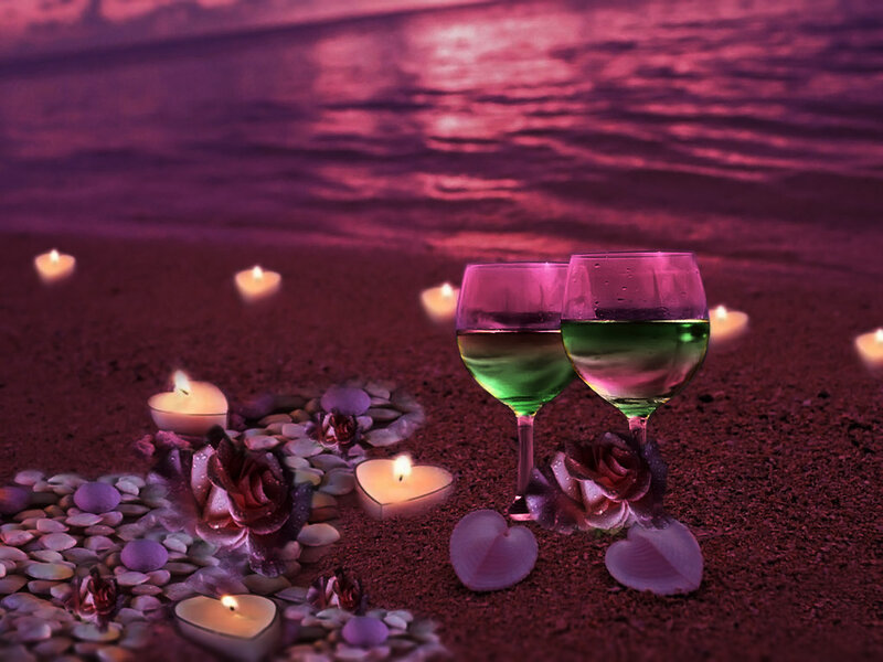 Two Wine Glasses on Beach — Purple