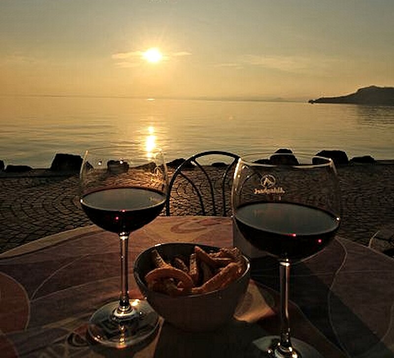 Two Wine Glasses on Table — Gold