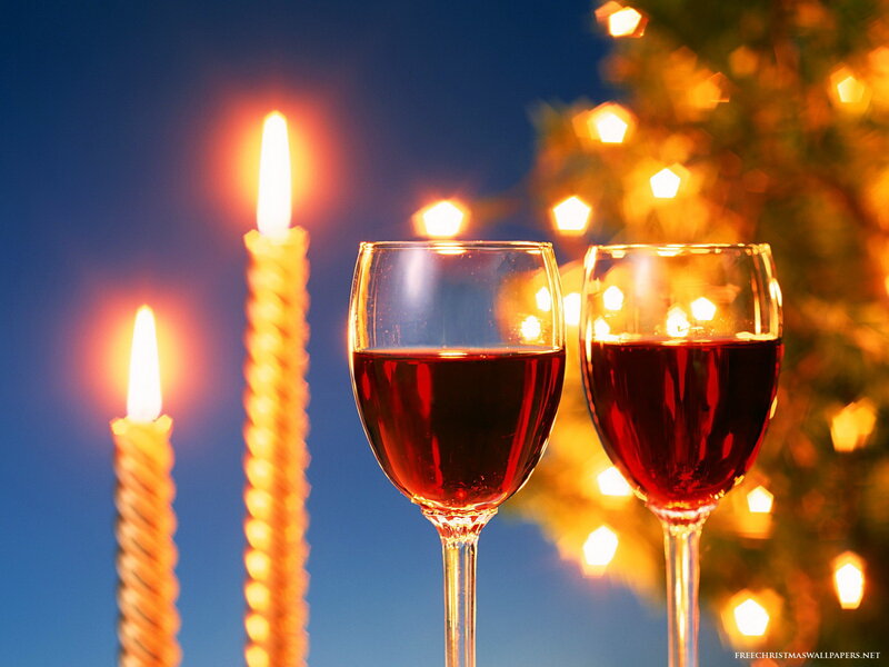 Two Wine Glasses — Red, Festive, Night, Photograph