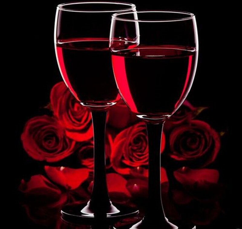 Two Wine Glasses — Red, Romantic, Night