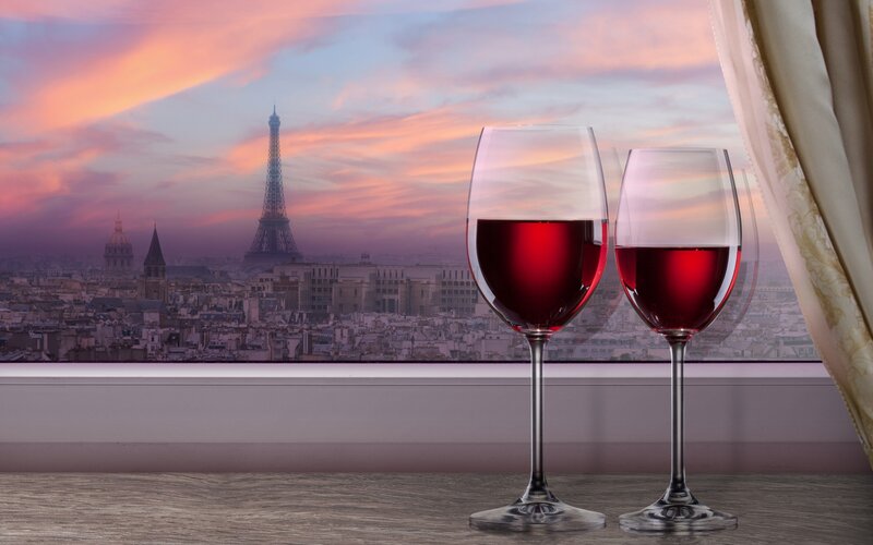 Two Wine Glasses — Red, Serene, Sunset, Photograph
