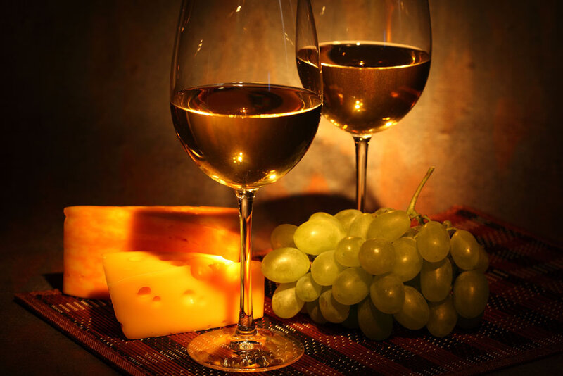 Two Wine Glasses with Cheese