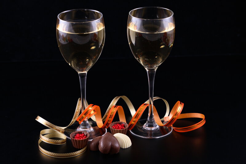 Two Wine Glasses with Chocolates