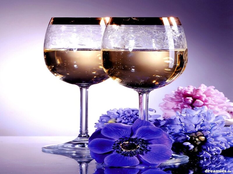 Two Wine Glasses with Flowers