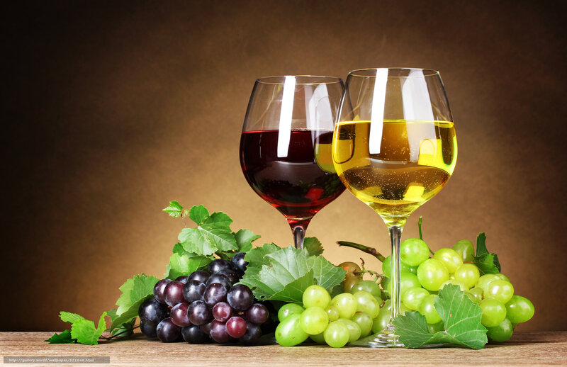 Two Wine Glasses with Grapes — Brown