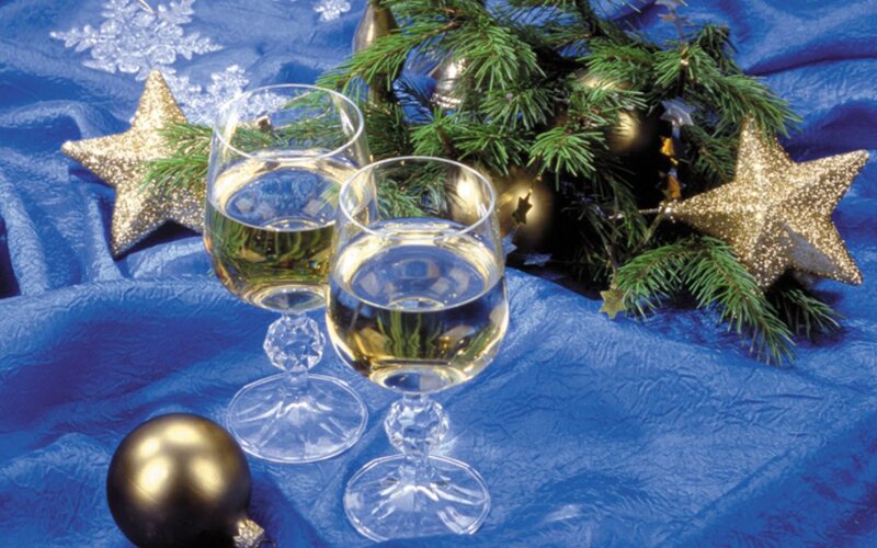 Two Wine Glasses with Ornaments — Blue