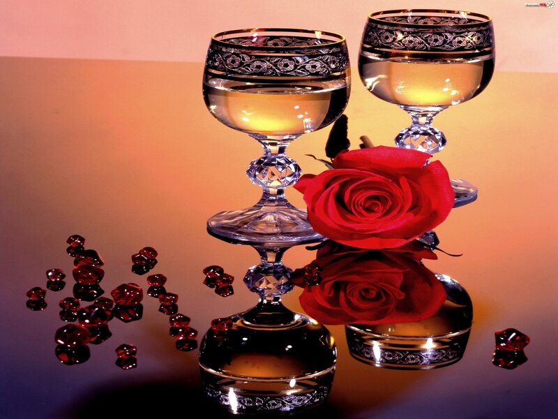 Two Wine Glasses with Rose