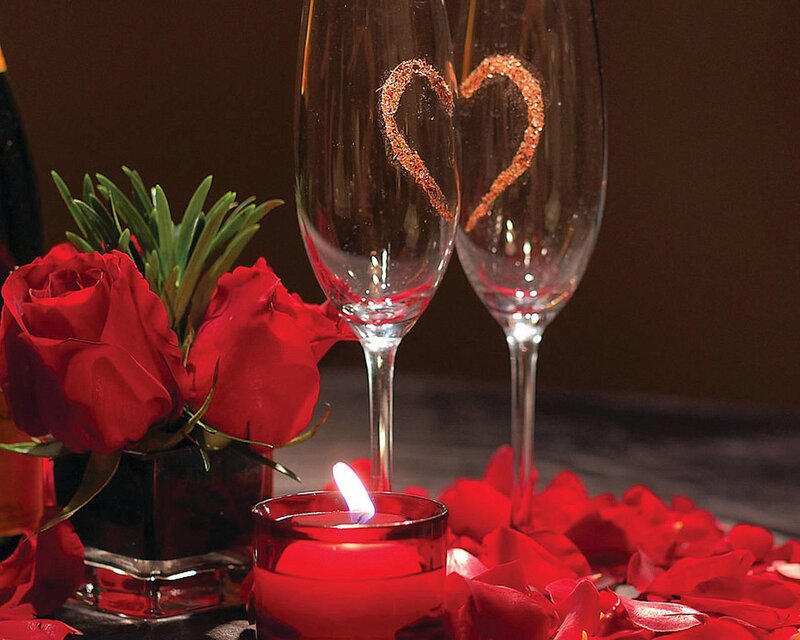 Two Wine Glasses with Roses — Red, Romantic, Night