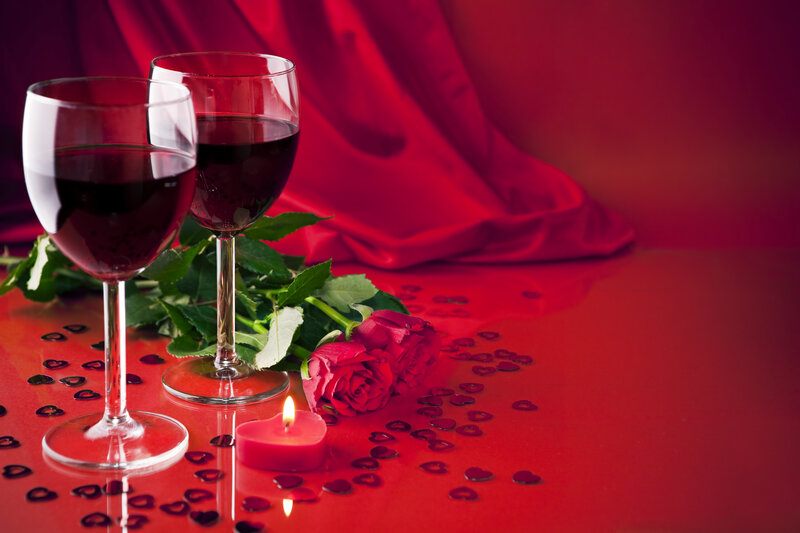 Two Wine Glasses with Roses — Red, Romantic, Photograph
