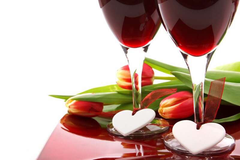 Two Wine Glasses with Tulips