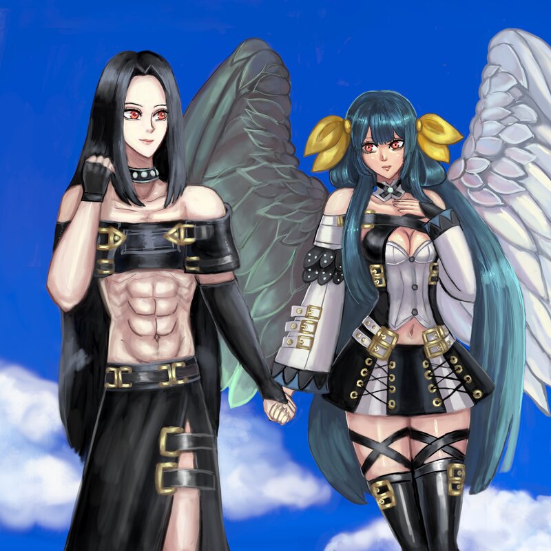 Two Winged Characters — Blue, Dramatic, Digital Art